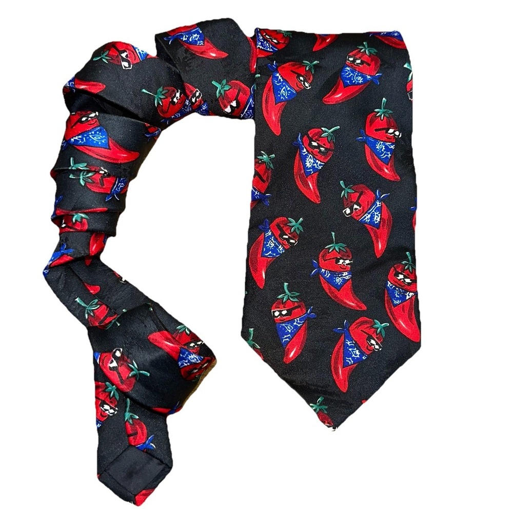 Vintage 90's Andaloro Black & Red Cool Spicy Chili Peppers‎ Novelty Neck Tie